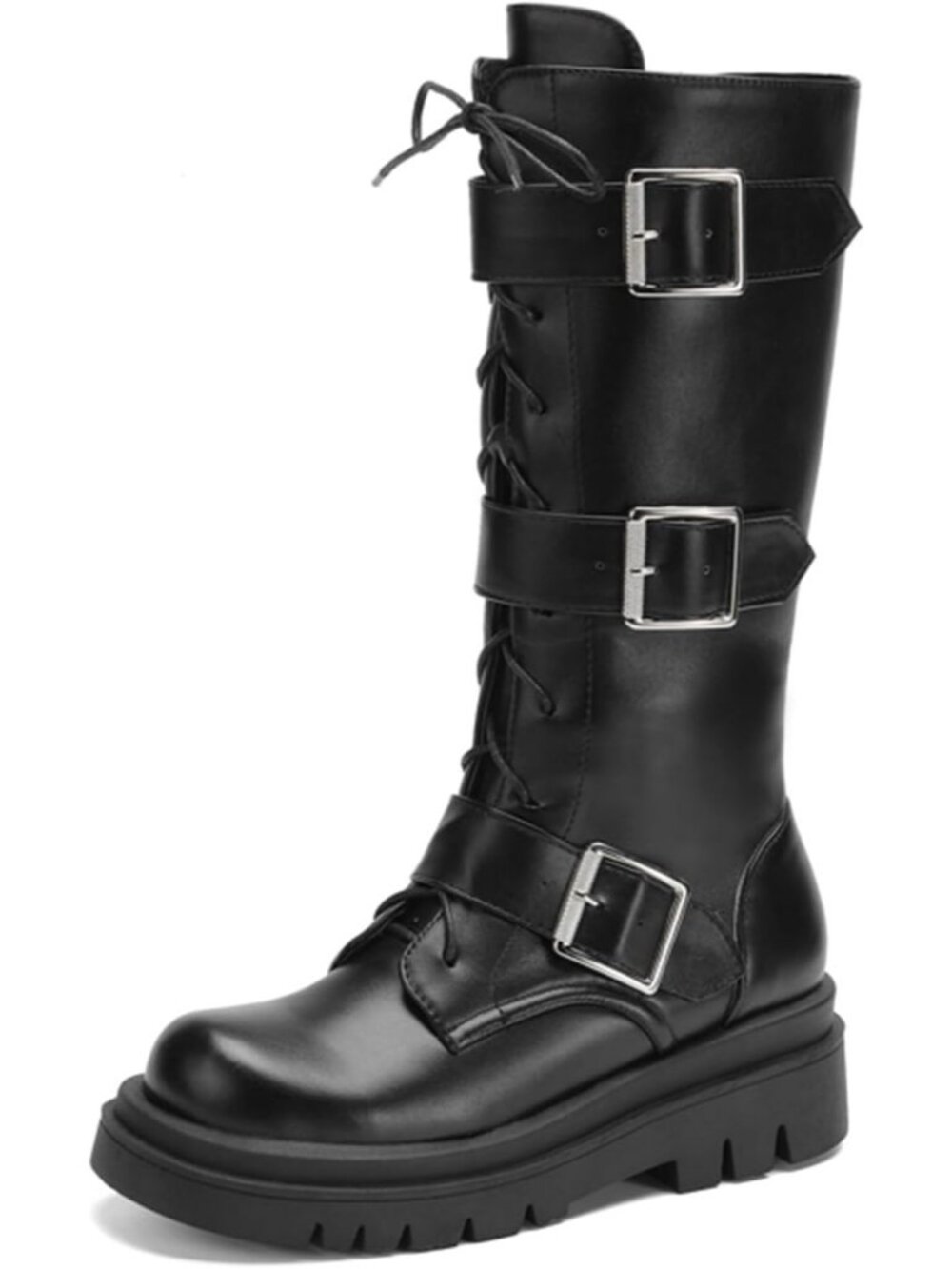 Women's Buckle Black Buckle Rivets Goth Block Heel Round Toe Zipper Ankle Boots